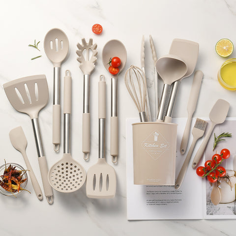 14-Piece Stainless Handle Silicone Cookware Set