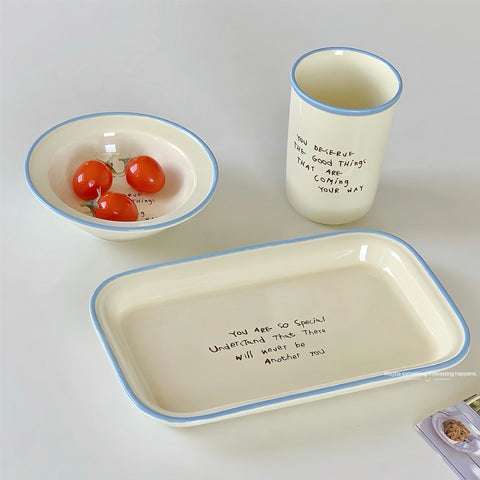 Elegant Letter-Print Ceramic Plates