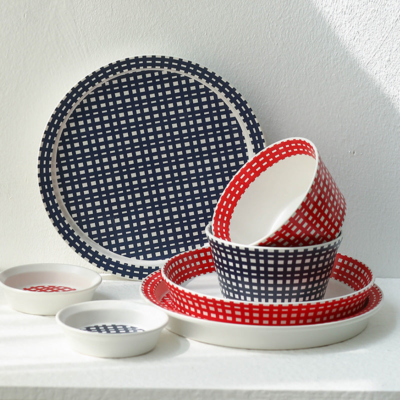 Classic Plaid Ceramic Dinner Plates