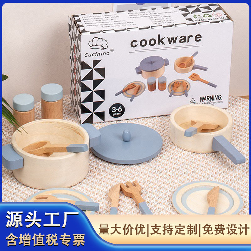 Kids Wooden Play Kitchen Cookware Set