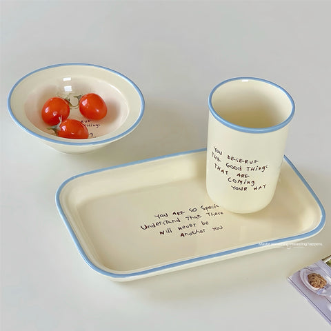 Elegant Letter-Print Ceramic Plates