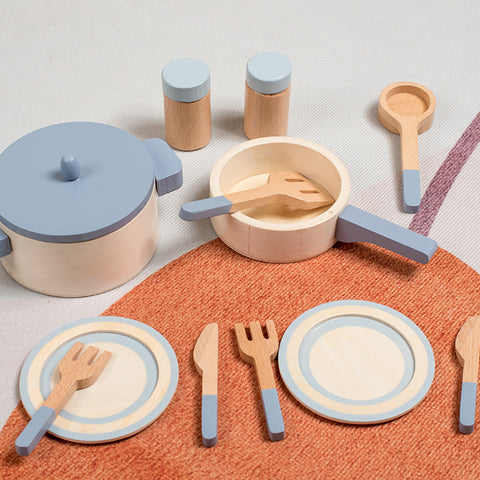 Kids Wooden Play Kitchen Cookware Set