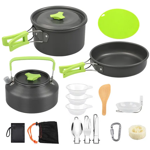 CampKit 16-Piece Camp Cookset flat lay